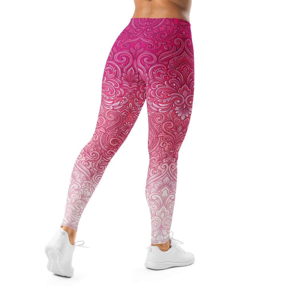Personalisierte Damen Sportleggings Barock Ornament Muster Pink Weiß Fitness Leggings Yoga Hose S201