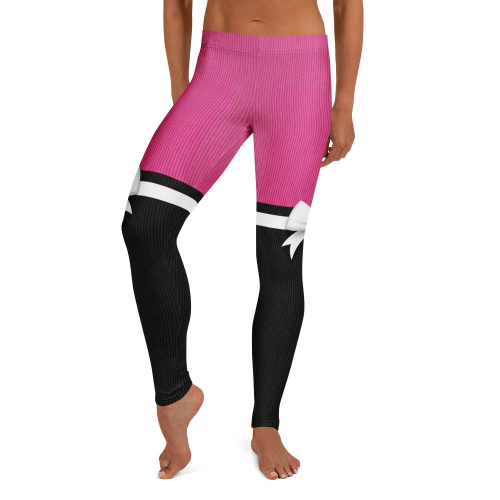 Personalisierte Damen Sportleggings Pink Schwarz mit Schleifen-Design Fitness Yoga Leggings O376