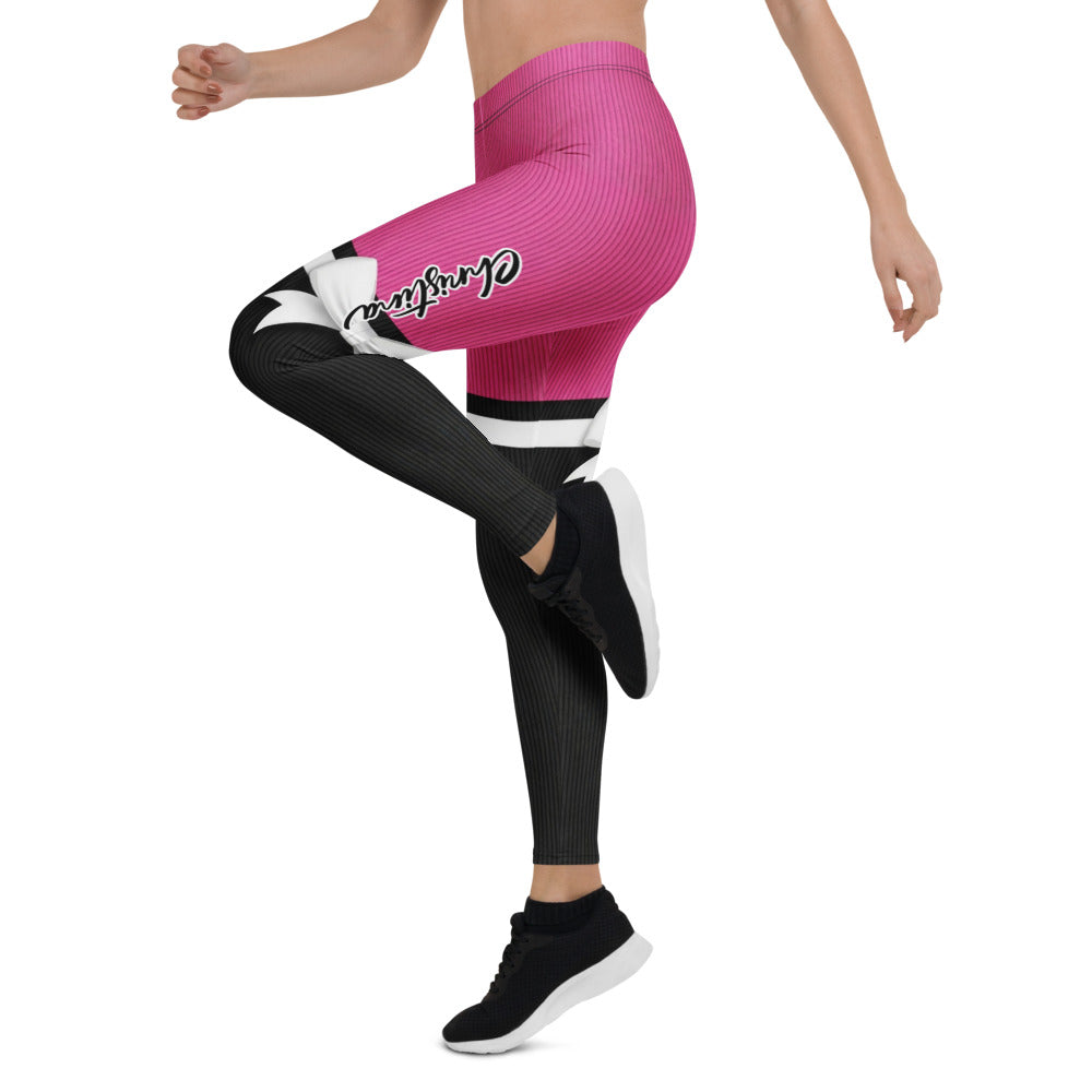 Personalisierte Damen Sportleggings Pink Schwarz mit Schleifen-Design Fitness Yoga Leggings O376