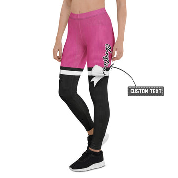 Personalisierte Damen Sportleggings Pink Schwarz mit Schleifen-Design Fitness Yoga Leggings O376 - XL
