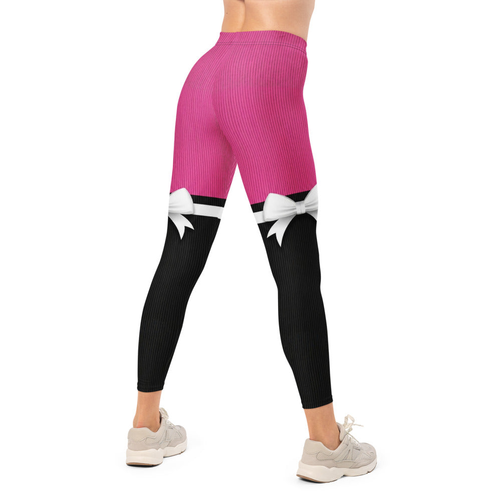 Personalisierte Damen Sportleggings Pink Schwarz mit Schleifen-Design Fitness Yoga Leggings O376