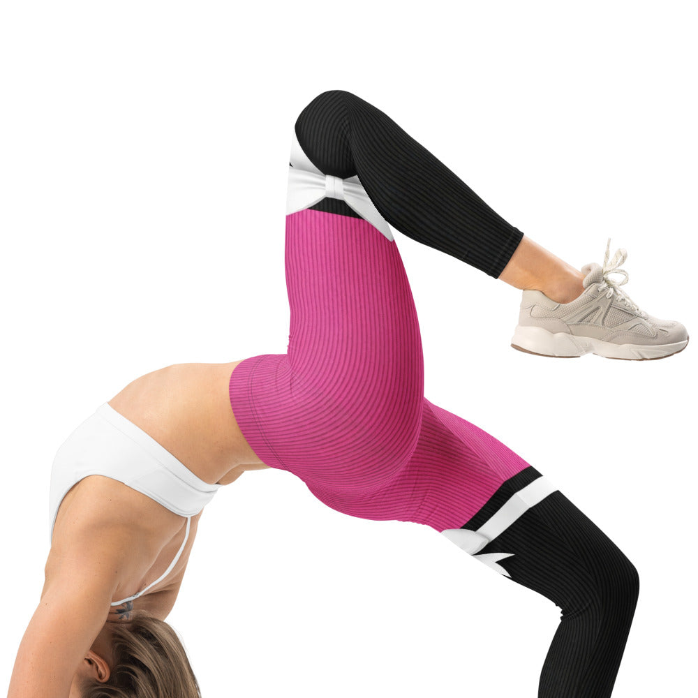 Personalisierte Damen Sportleggings Pink Schwarz mit Schleifen-Design Fitness Yoga Leggings O376