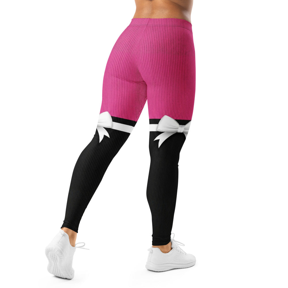 Personalisierte Damen Sportleggings Pink Schwarz mit Schleifen-Design Fitness Yoga Leggings O376