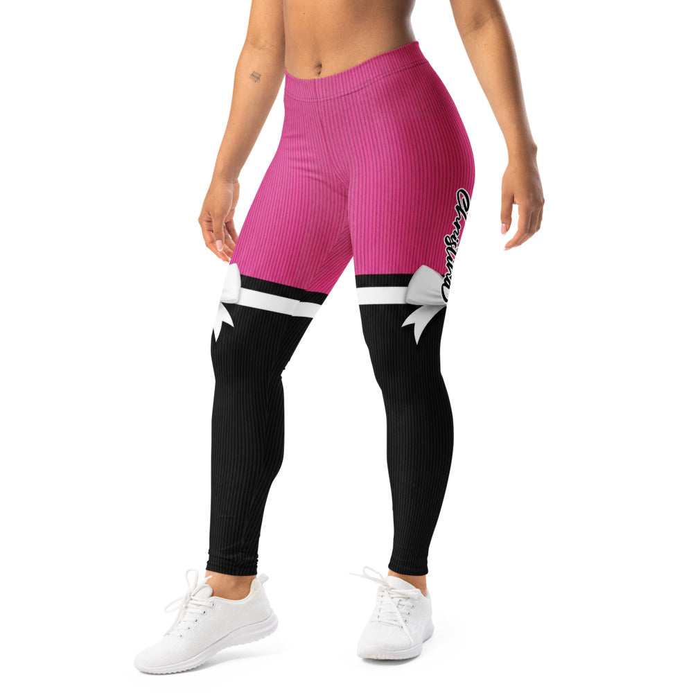Personalisierte Damen Sportleggings Pink Schwarz mit Schleifen-Design Fitness Yoga Leggings O376