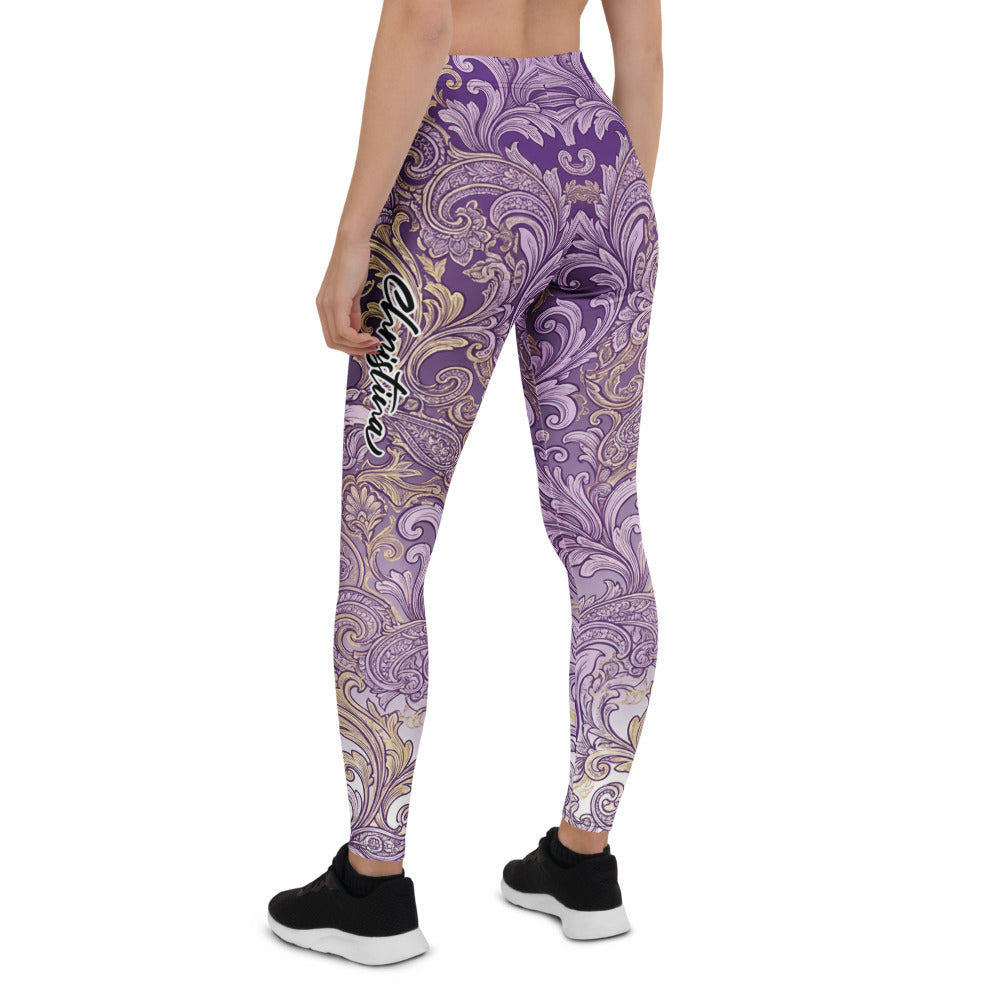 Personalisierte Damen Sportleggings Barock Muster Lila Ornament Fitness Yoga Leggings V908