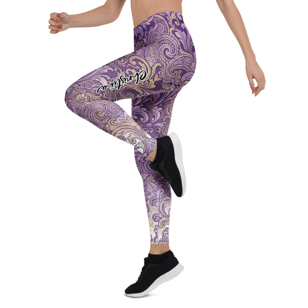 Personalisierte Damen Sportleggings Barock Muster Lila Ornament Fitness Yoga Leggings V908