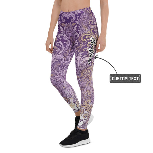 Personalisierte Damen Sportleggings Barock Muster Lila Ornament Fitness Yoga Leggings V908 - XL