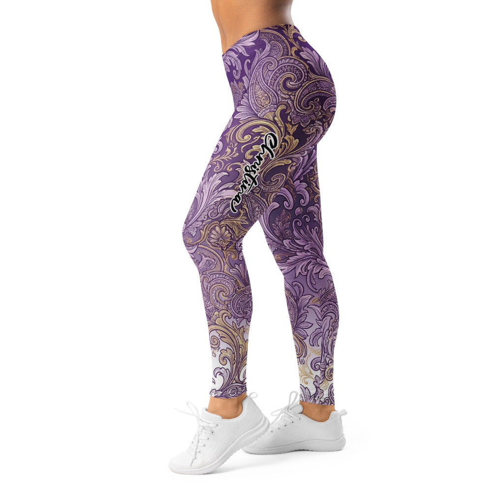 Personalisierte Damen Sportleggings Barock Muster Lila Ornament Fitness Yoga Leggings V908