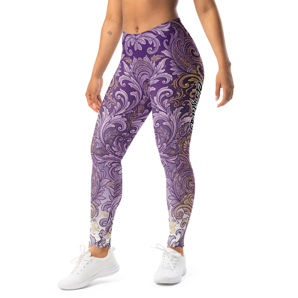 Personalisierte Damen Sportleggings Barock Muster Lila Ornament Fitness Yoga Leggings V908