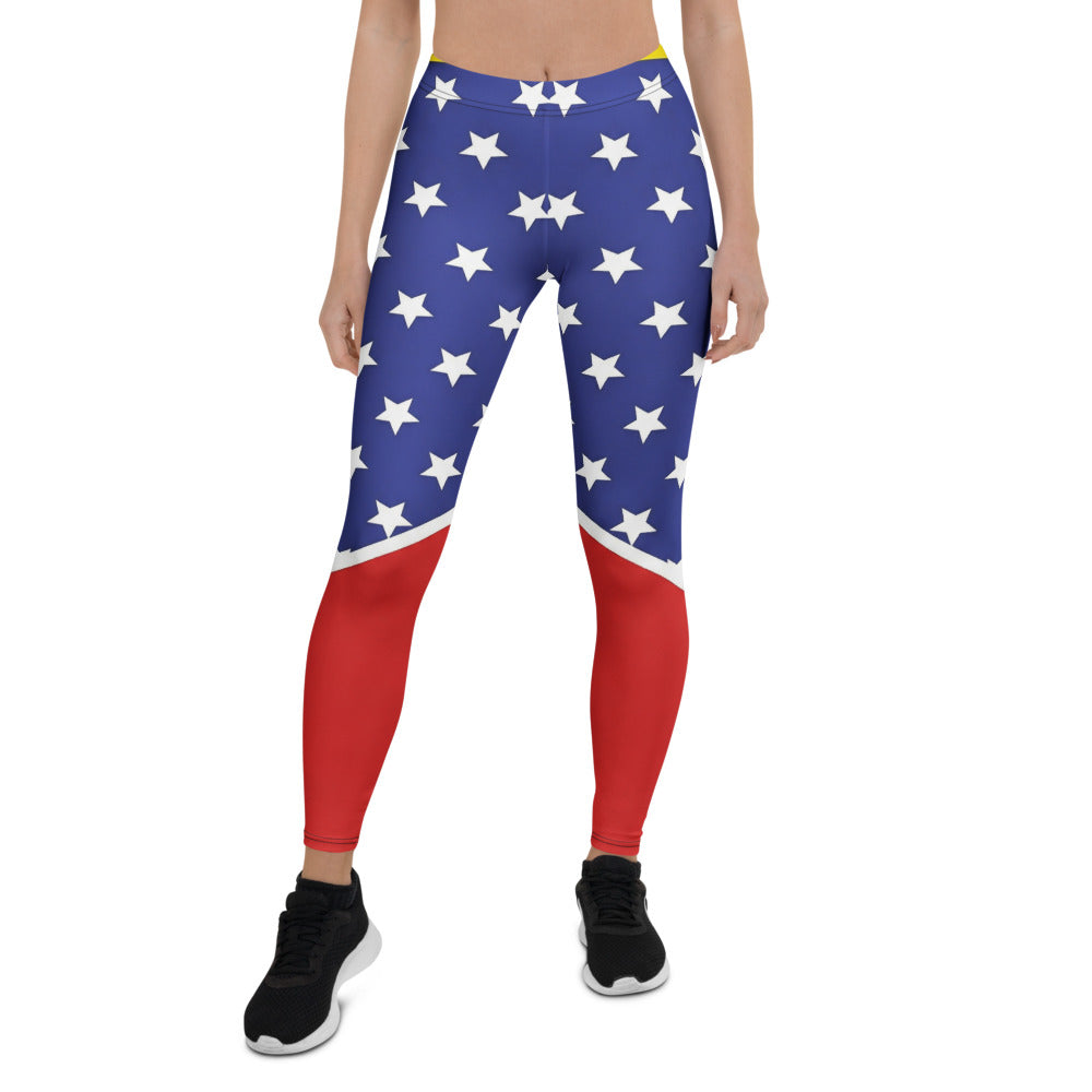Personalisierte Damen Sportleggings Sternenmuster Blau Rot Weiß Fitness Yoga Leggings X585