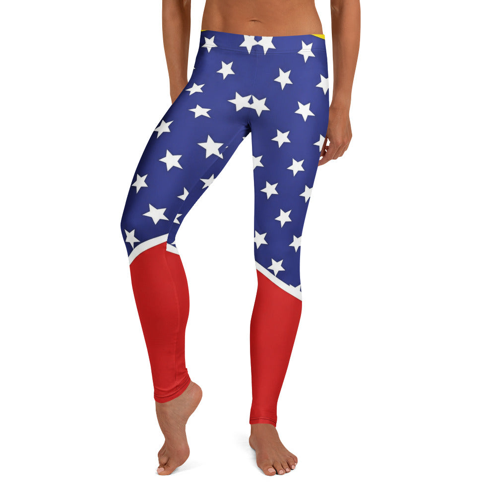 Personalisierte Damen Sportleggings Sternenmuster Blau Rot Weiß Fitness Yoga Leggings X585