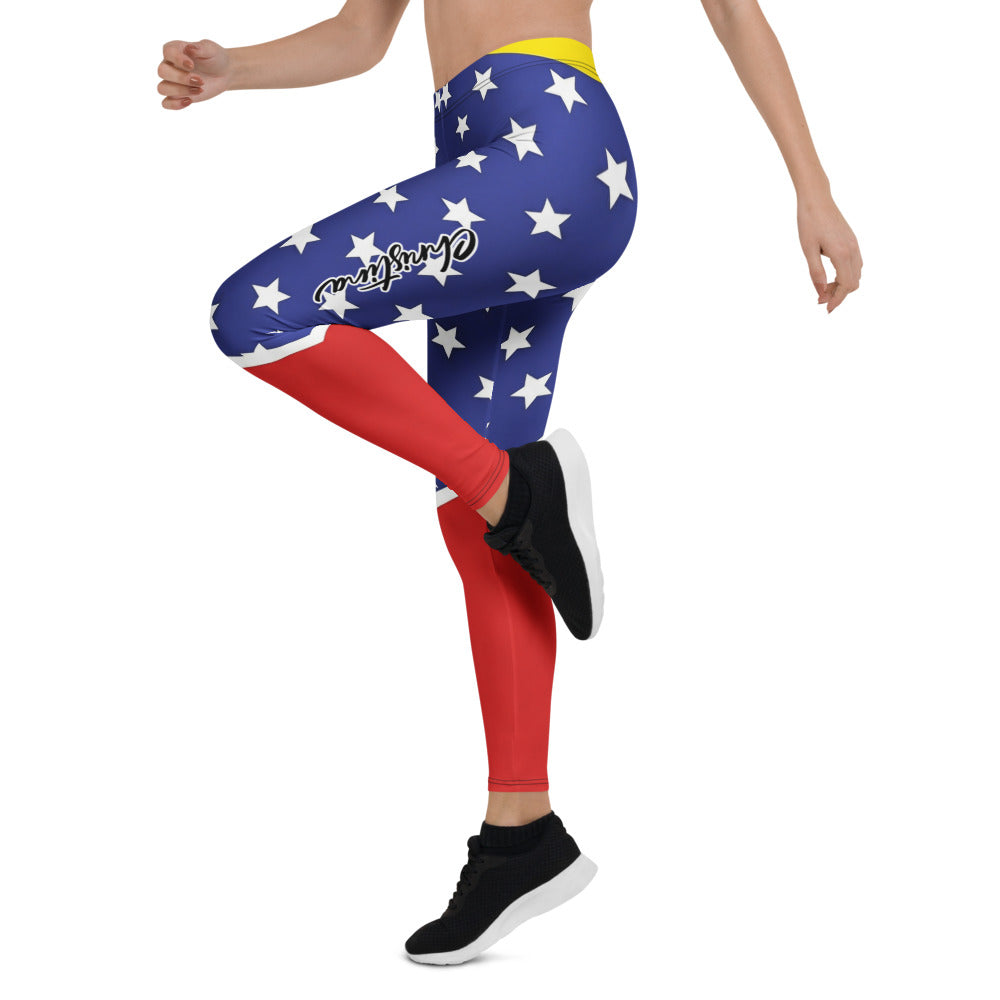 Personalisierte Damen Sportleggings Sternenmuster Blau Rot Weiß Fitness Yoga Leggings X585