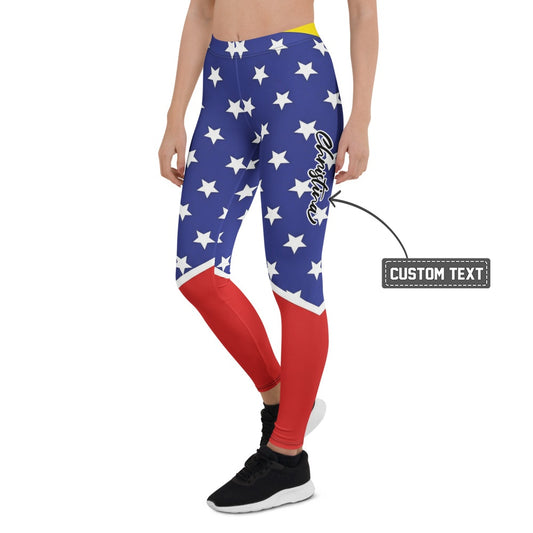 Personalisierte Damen Sportleggings Sternenmuster Blau Rot Weiß Fitness Yoga Leggings X585 - XL