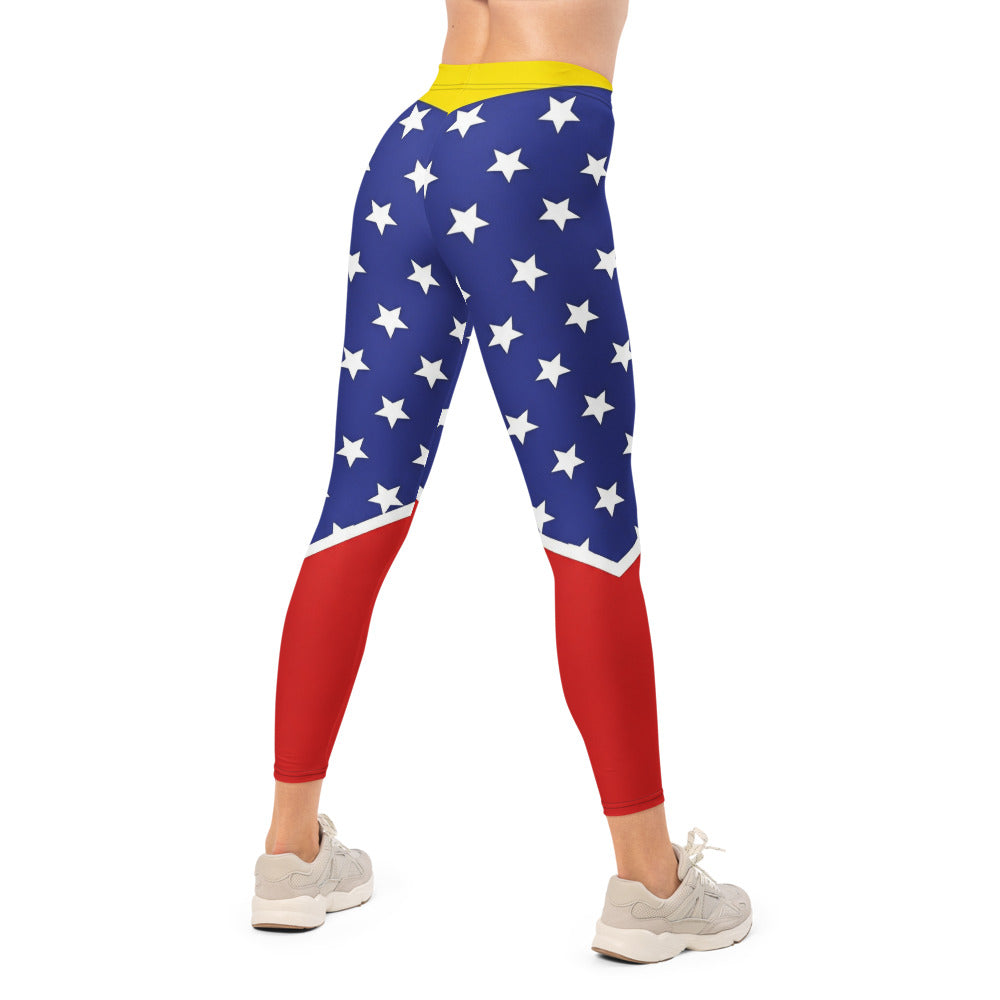 Personalisierte Damen Sportleggings Sternenmuster Blau Rot Weiß Fitness Yoga Leggings X585