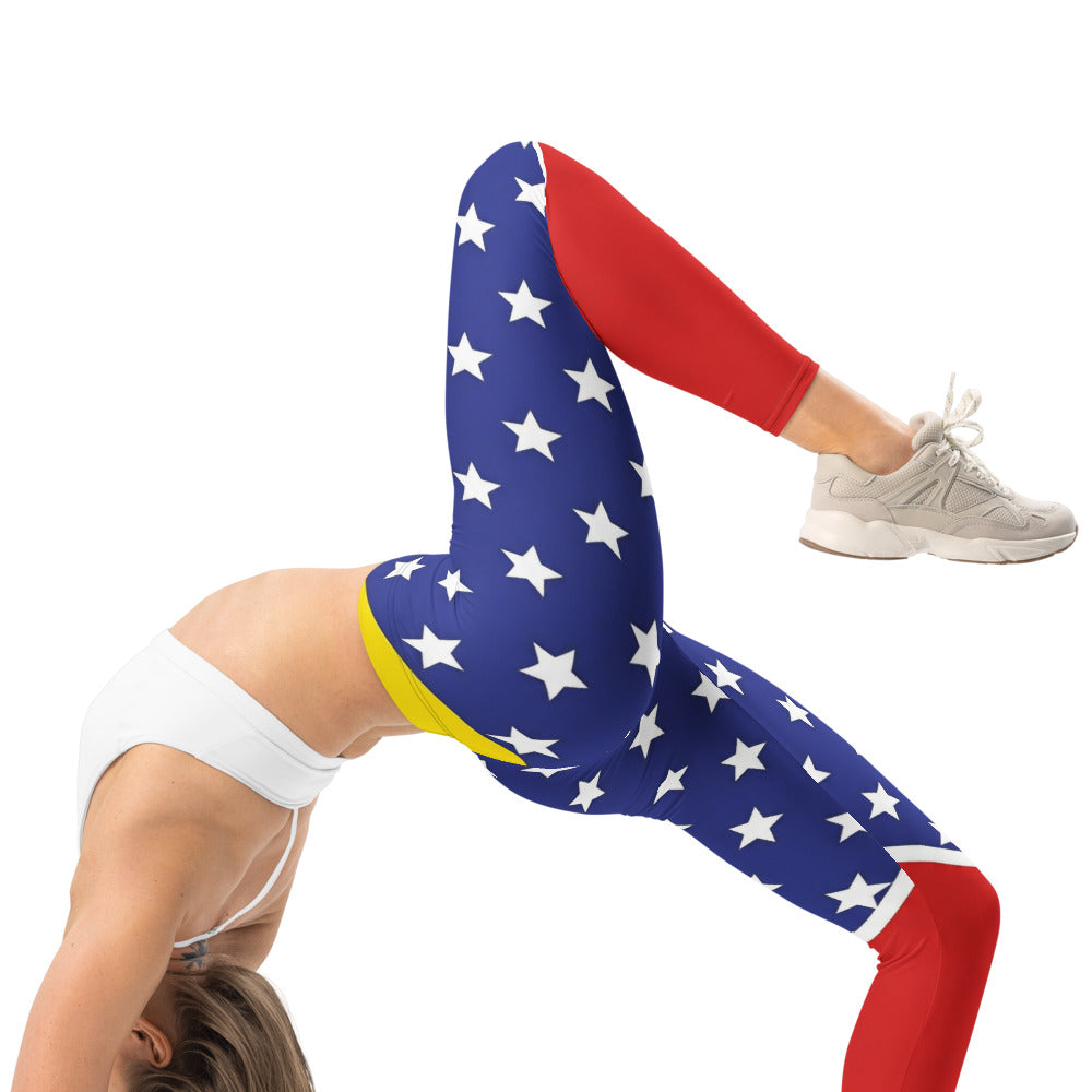 Personalisierte Damen Sportleggings Sternenmuster Blau Rot Weiß Fitness Yoga Leggings X585