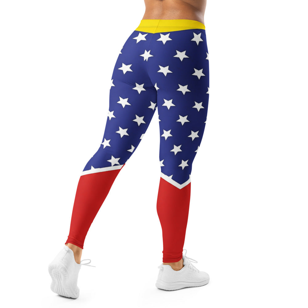 Personalisierte Damen Sportleggings Sternenmuster Blau Rot Weiß Fitness Yoga Leggings X585
