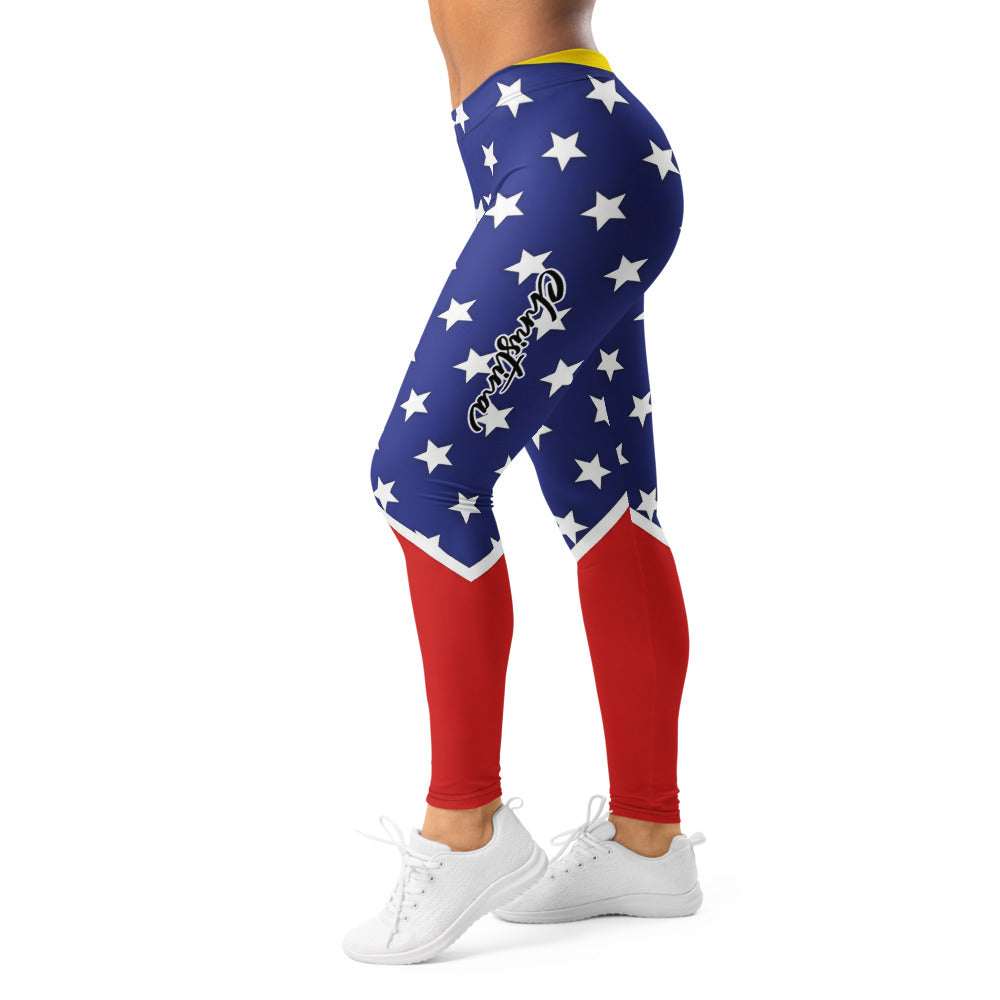 Personalisierte Damen Sportleggings Sternenmuster Blau Rot Weiß Fitness Yoga Leggings X585