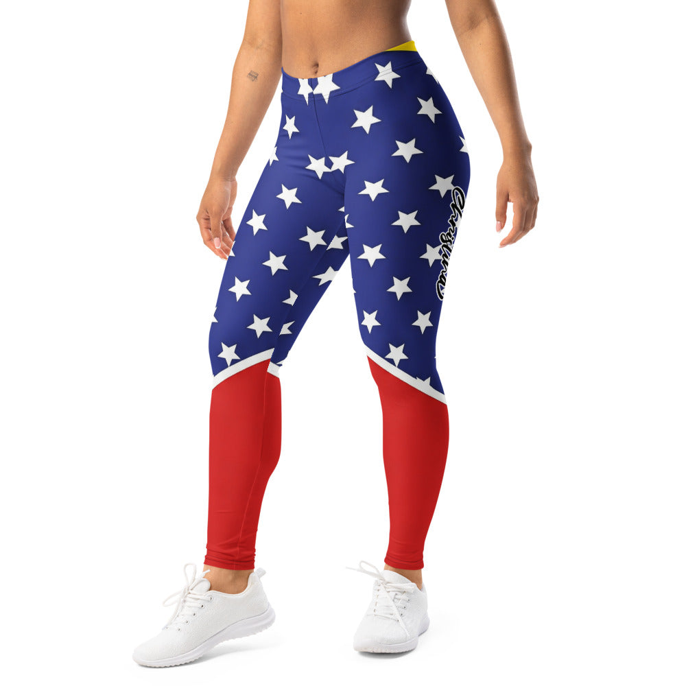 Personalisierte Damen Sportleggings Sternenmuster Blau Rot Weiß Fitness Yoga Leggings X585