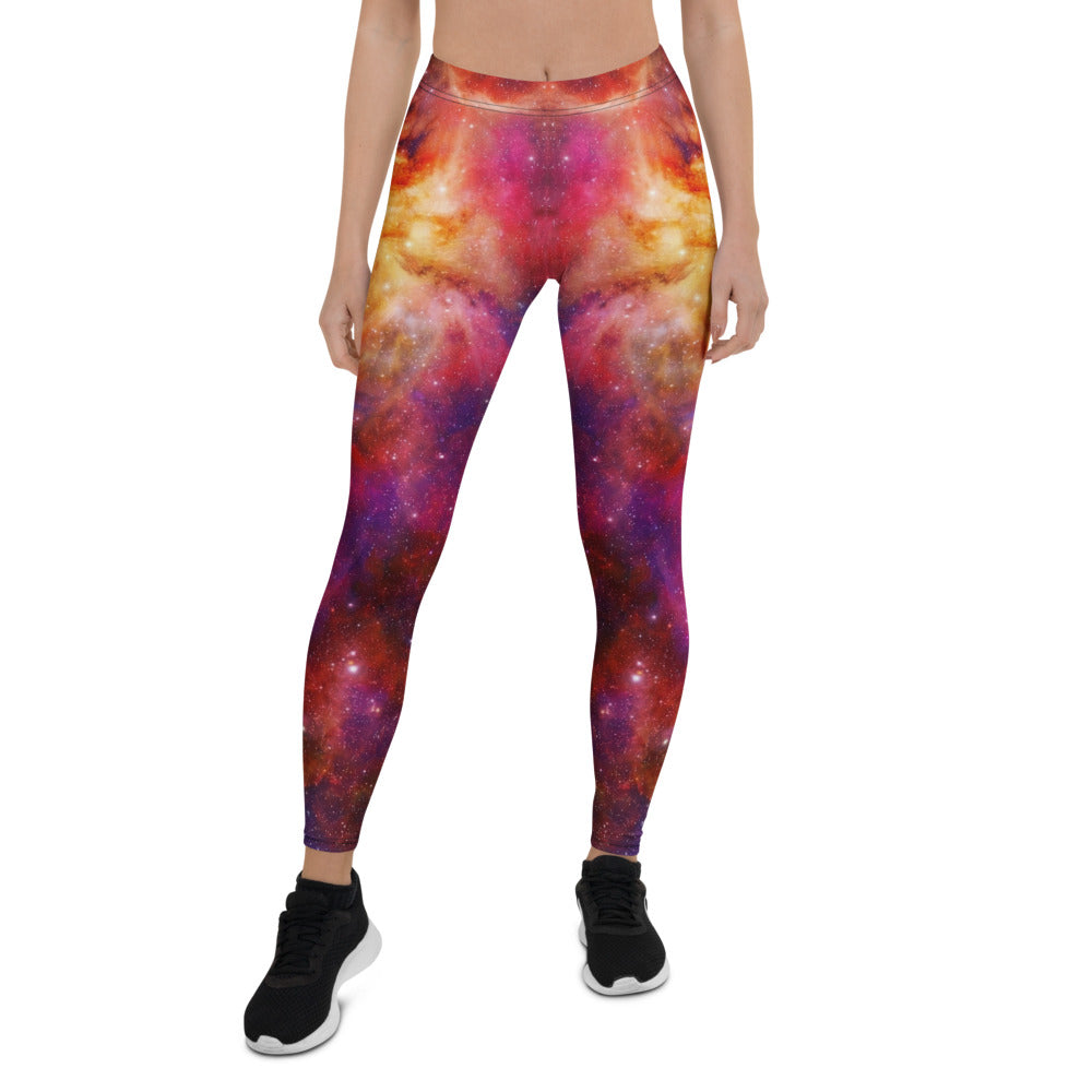 Personalisierte Damen Sportleggings Galaxie Weltraum Muster Fitness Yoga Leggings Bunt Rot Pink W113