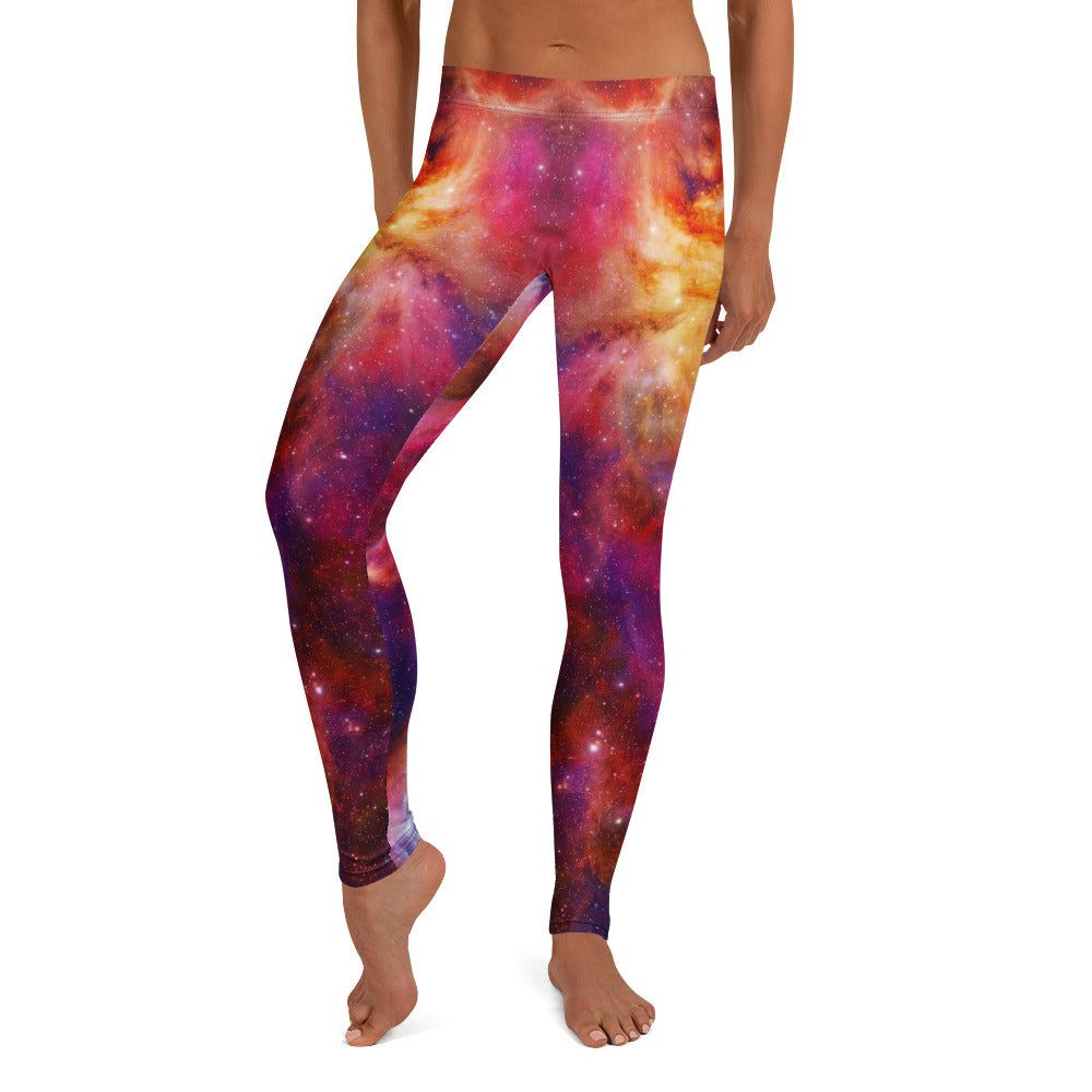 Personalisierte Damen Sportleggings Galaxie Weltraum Muster Fitness Yoga Leggings Bunt Rot Pink W113