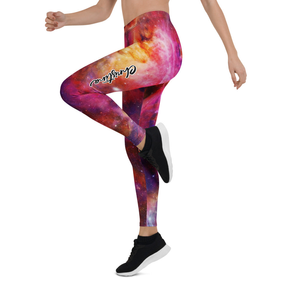 Personalisierte Damen Sportleggings Galaxie Weltraum Muster Fitness Yoga Leggings Bunt Rot Pink W113