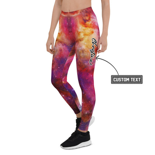 Personalisierte Damen Sportleggings Galaxie Weltraum Muster Fitness Yoga Leggings Bunt Rot Pink W113 - XL