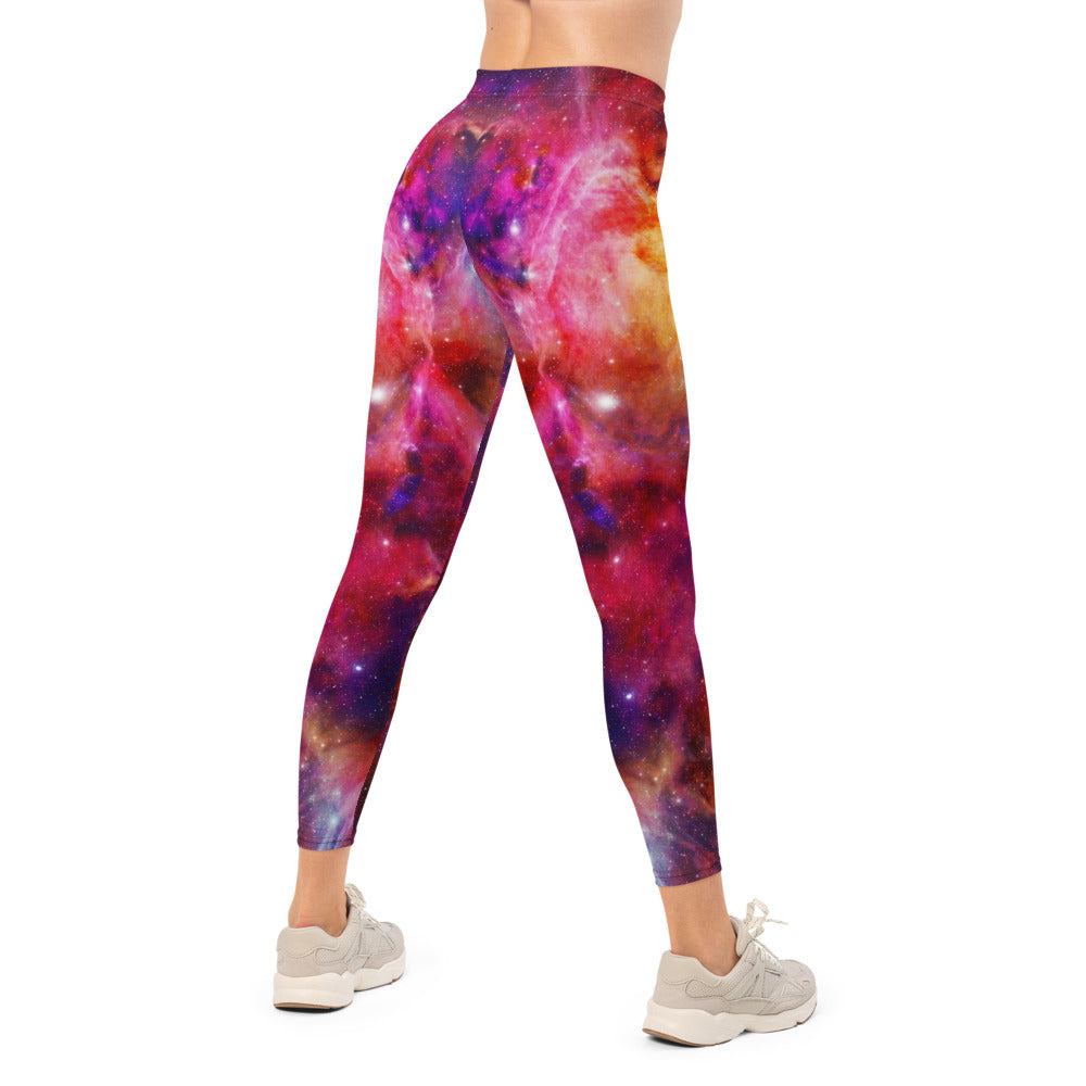 Personalisierte Damen Sportleggings Galaxie Weltraum Muster Fitness Yoga Leggings Bunt Rot Pink W113