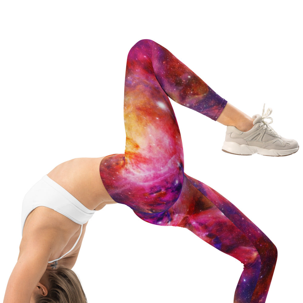 Personalisierte Damen Sportleggings Galaxie Weltraum Muster Fitness Yoga Leggings Bunt Rot Pink W113