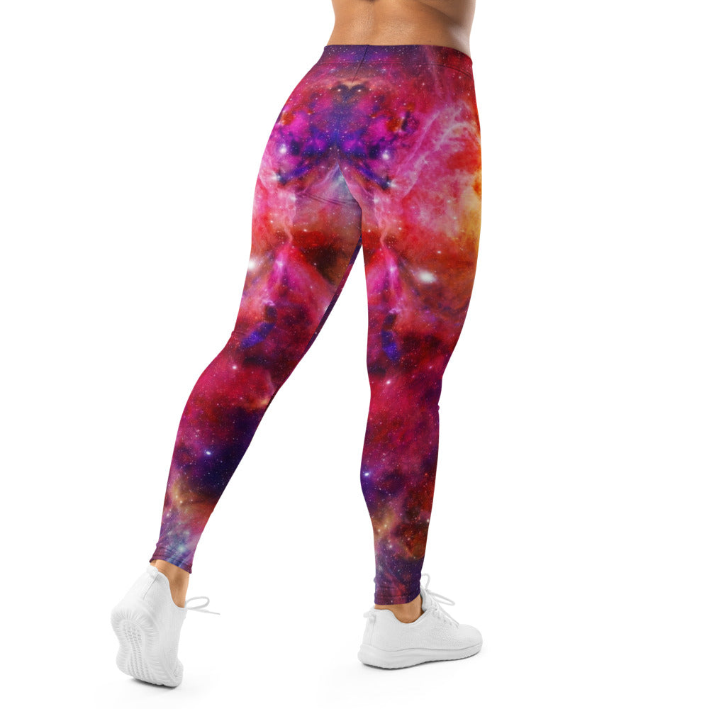 Personalisierte Damen Sportleggings Galaxie Weltraum Muster Fitness Yoga Leggings Bunt Rot Pink W113