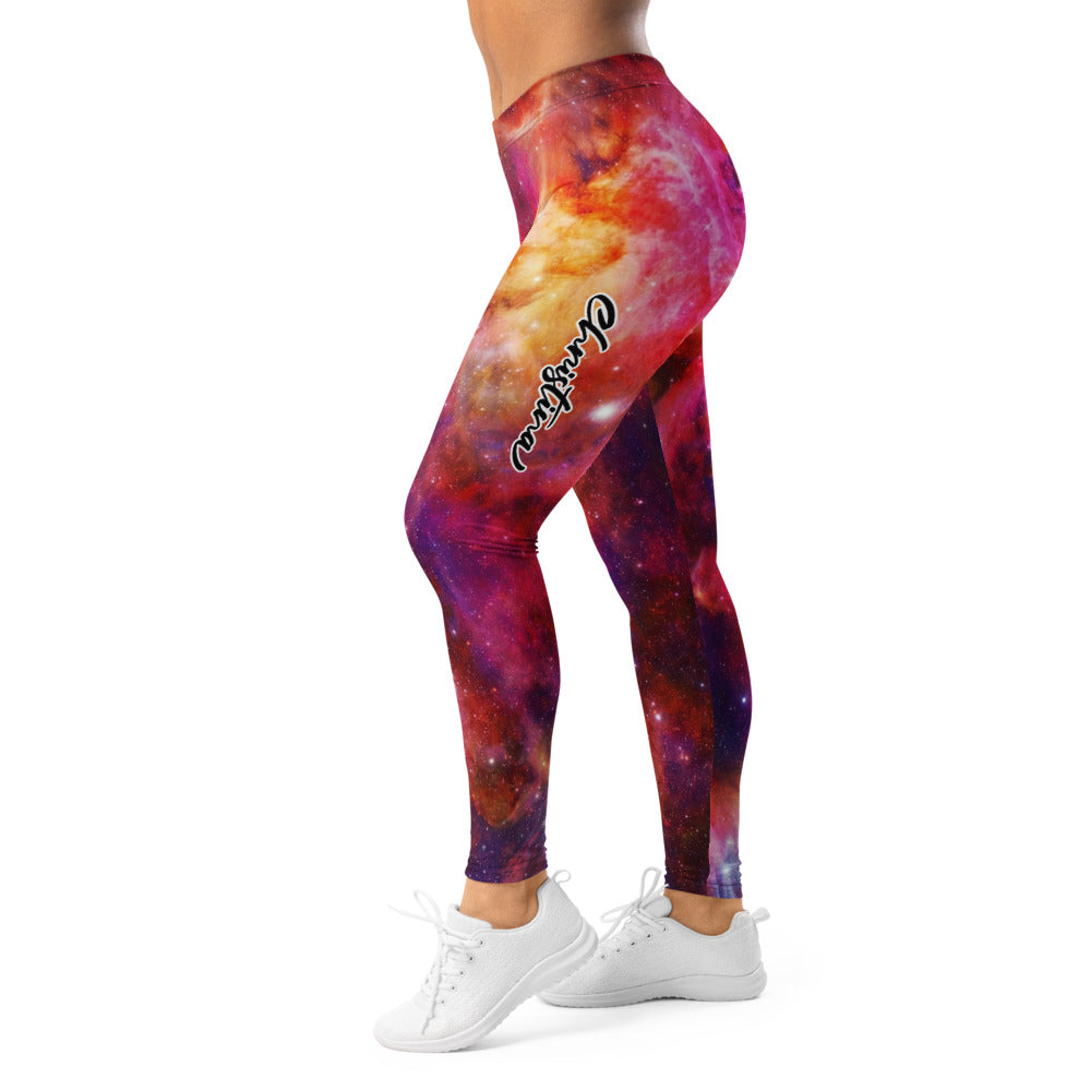 Personalisierte Damen Sportleggings Galaxie Weltraum Muster Fitness Yoga Leggings Bunt Rot Pink W113