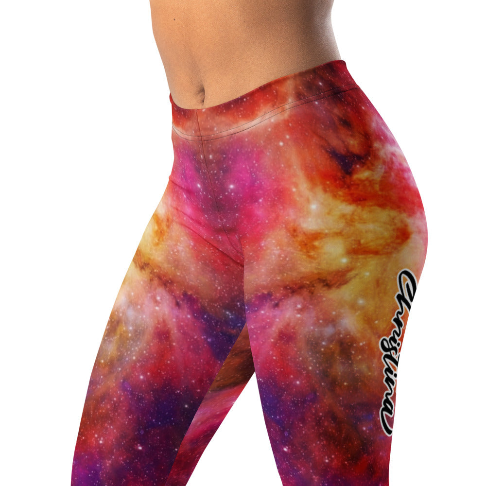 Personalisierte Damen Sportleggings Galaxie Weltraum Muster Fitness Yoga Leggings Bunt Rot Pink W113