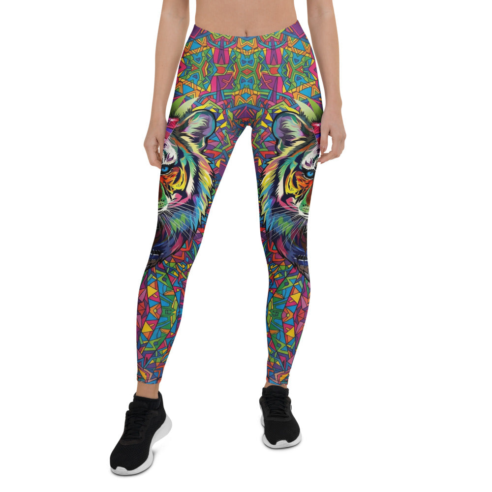 Personalisierte Damen Sportleggings Tiger Design Bunt Fitness Leggings Mosaik Muster Yogahose F179