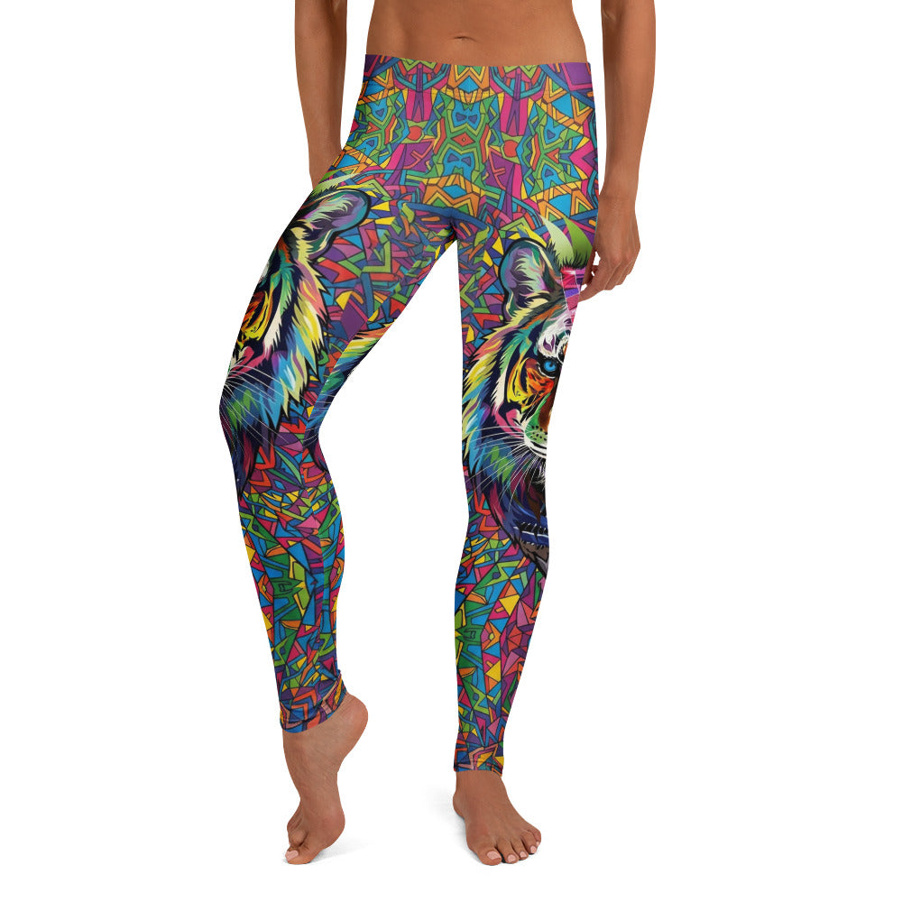 Personalisierte Damen Sportleggings Tiger Design Bunt Fitness Leggings Mosaik Muster Yogahose F179