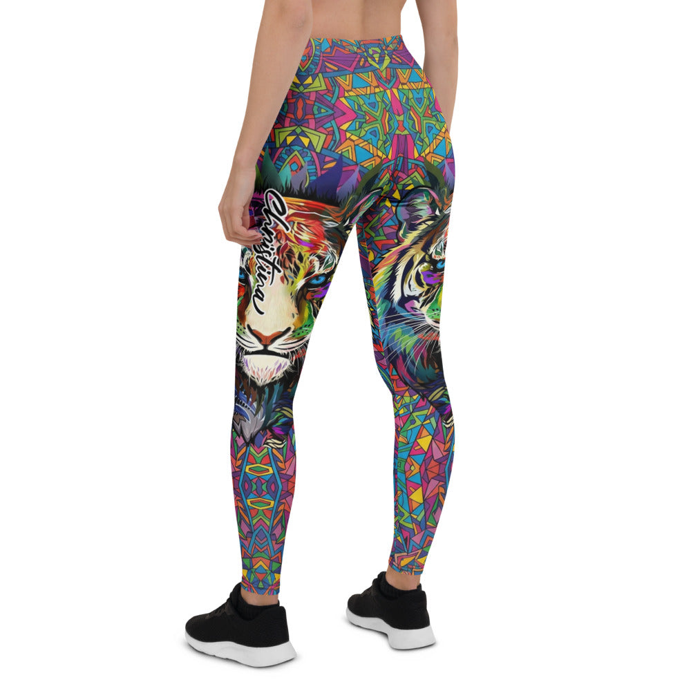 Personalisierte Damen Sportleggings Tiger Design Bunt Fitness Leggings Mosaik Muster Yogahose F179