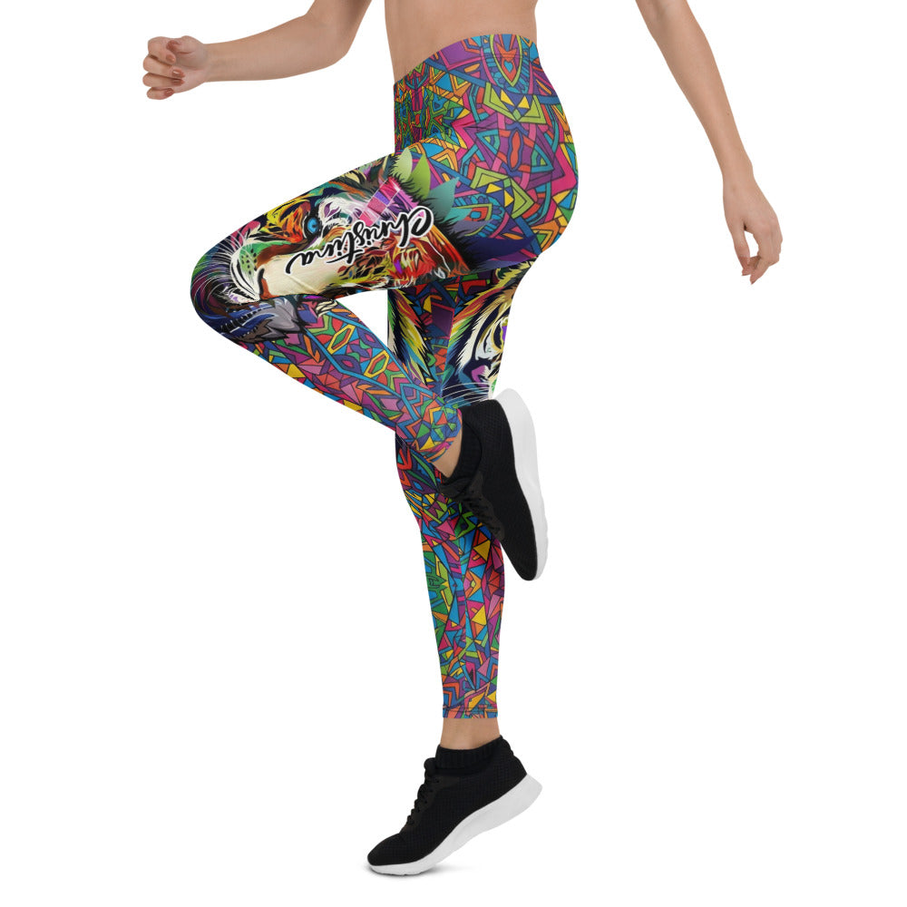 Personalisierte Damen Sportleggings Tiger Design Bunt Fitness Leggings Mosaik Muster Yogahose F179
