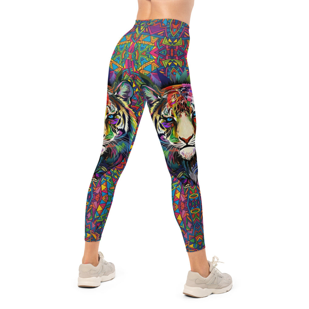 Personalisierte Damen Sportleggings Tiger Design Bunt Fitness Leggings Mosaik Muster Yogahose F179