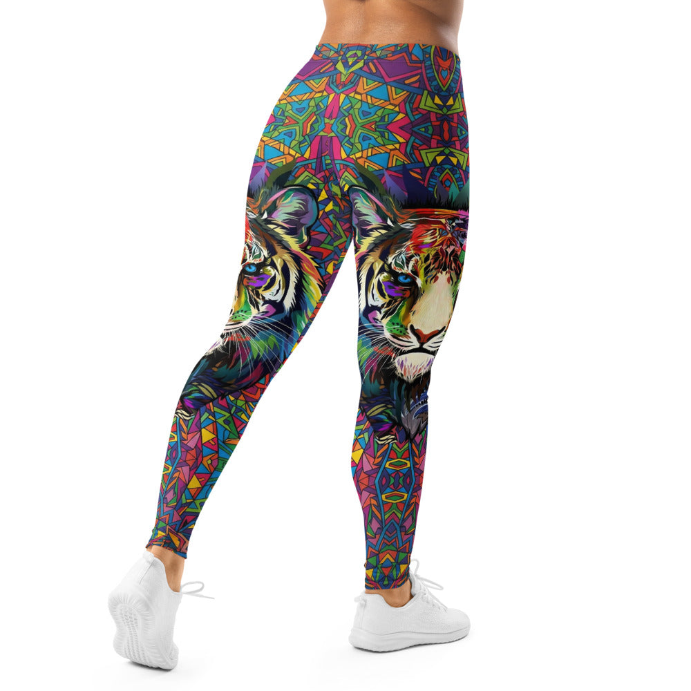 Personalisierte Damen Sportleggings Tiger Design Bunt Fitness Leggings Mosaik Muster Yogahose F179