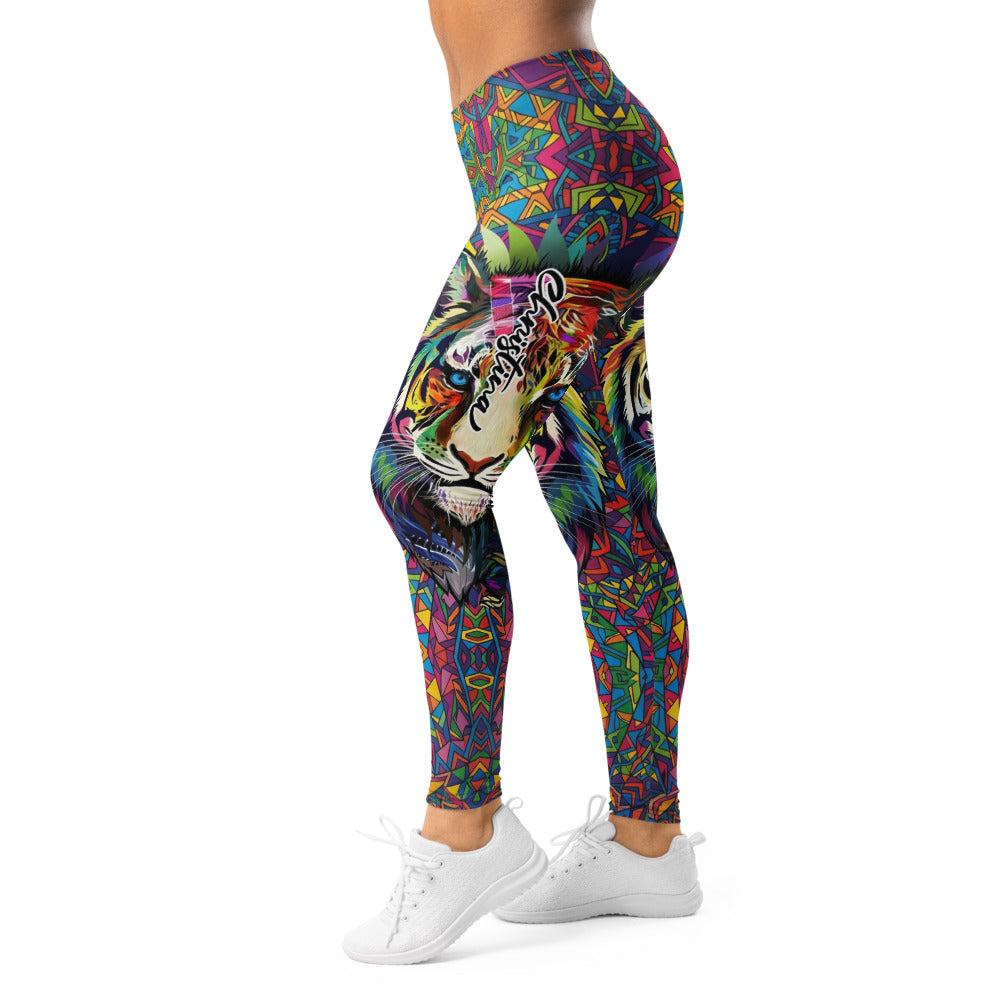 Personalisierte Damen Sportleggings Tiger Design Bunt Fitness Leggings Mosaik Muster Yogahose F179