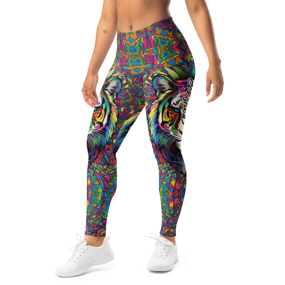 Personalisierte Damen Sportleggings Tiger Design Bunt Fitness Leggings Mosaik Muster Yogahose F179