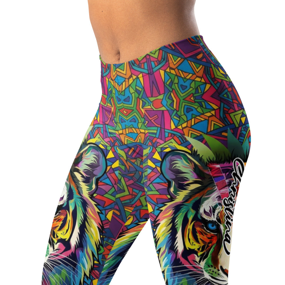 Personalisierte Damen Sportleggings Tiger Design Bunt Fitness Leggings Mosaik Muster Yogahose F179