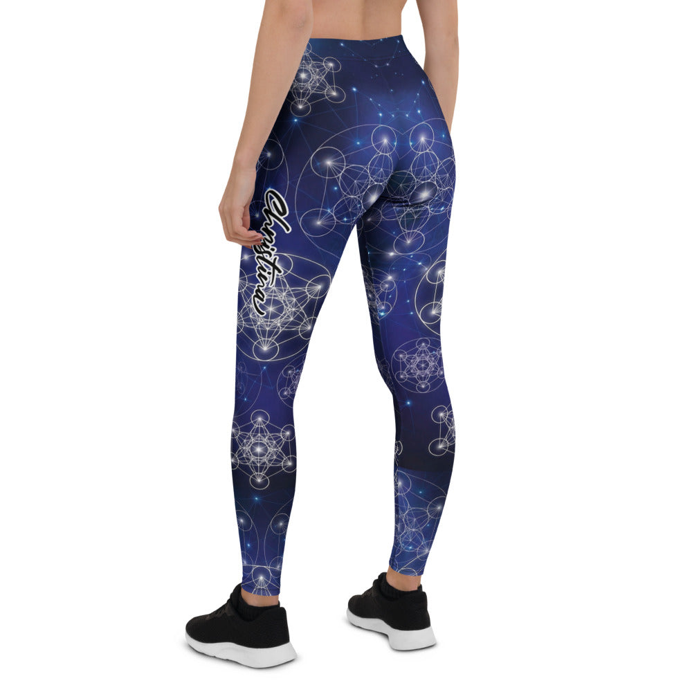 Personalisierte Damen Sportleggings Heilige Geometrie Blau Galaxie Design Fitness Yoga Leggings Q551