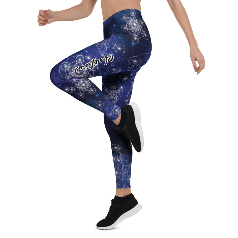Personalisierte Damen Sportleggings Heilige Geometrie Blau Galaxie Design Fitness Yoga Leggings Q551