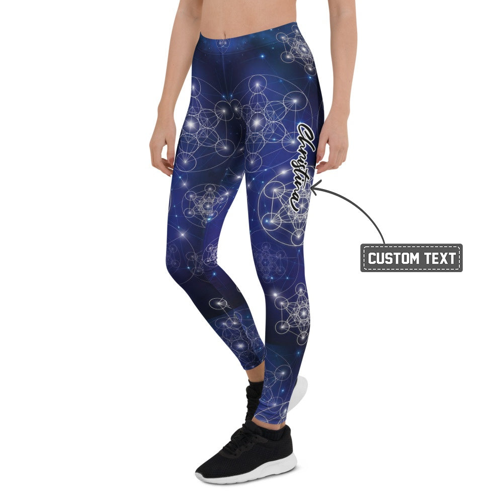 Personalisierte Damen Sportleggings Heilige Geometrie Blau Galaxie Design Fitness Yoga Leggings Q551 - XL