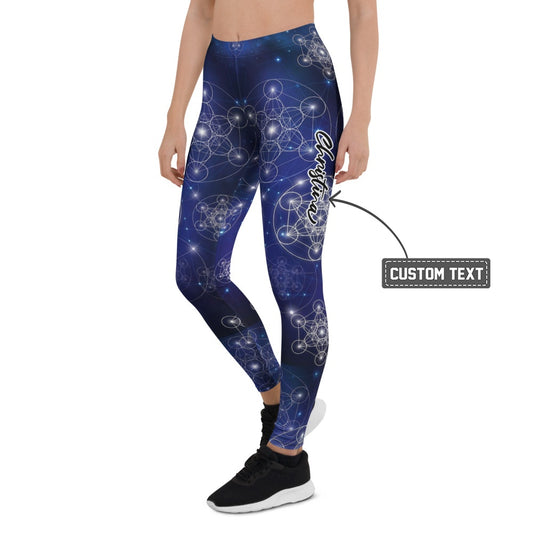 Personalisierte Damen Sportleggings Heilige Geometrie Blau Galaxie Design Fitness Yoga Leggings Q551 - XL