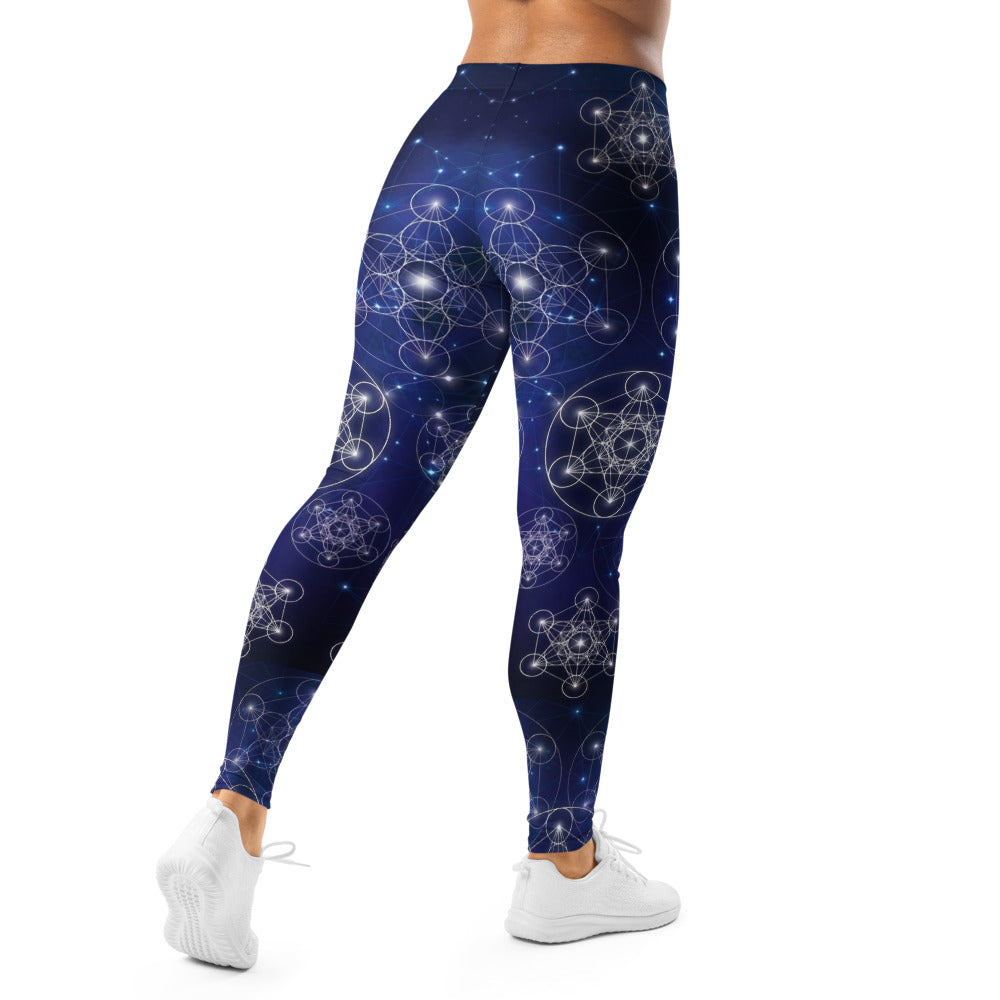 Personalisierte Damen Sportleggings Heilige Geometrie Blau Galaxie Design Fitness Yoga Leggings Q551