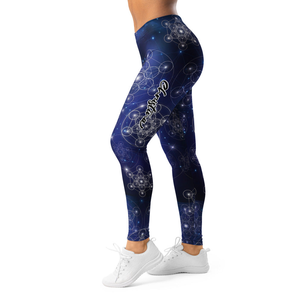 Personalisierte Damen Sportleggings Heilige Geometrie Blau Galaxie Design Fitness Yoga Leggings Q551