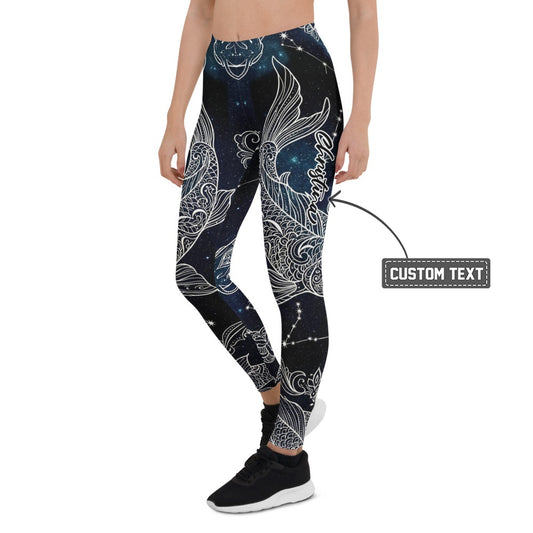 Personalisierte Damen Sportleggings Koi Fisch Design Schwarz Weiß Galaxy Print Yoga Fitnesshose O431 - XL