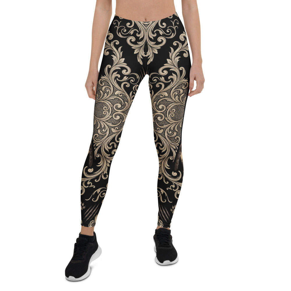 Personalisierte Damen Sportleggings Barock Muster Schwarz Gold Fitness Yoga Leggings M459
