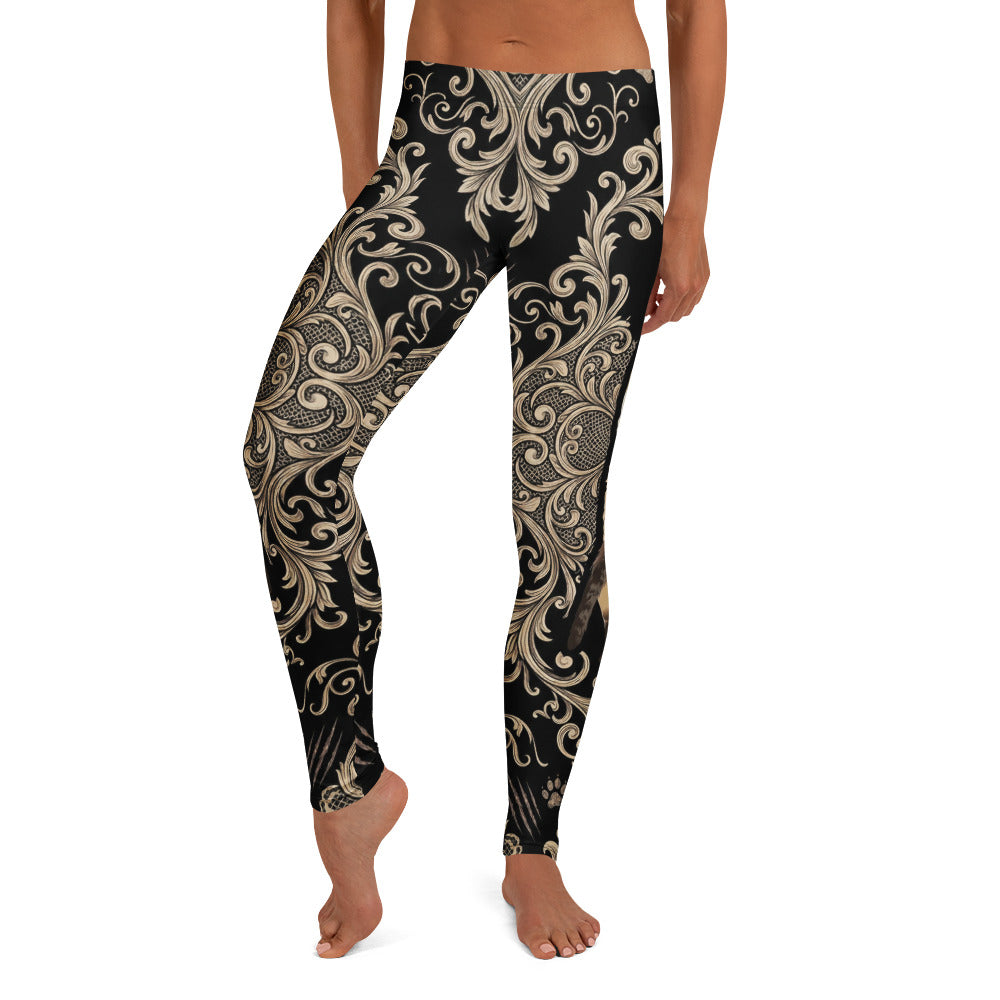 Personalisierte Damen Sportleggings Barock Muster Schwarz Gold Fitness Yoga Leggings M459