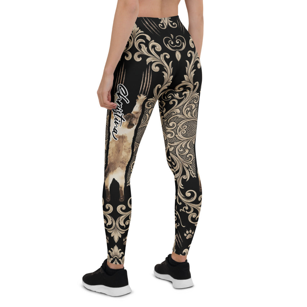 Personalisierte Damen Sportleggings Barock Muster Schwarz Gold Fitness Yoga Leggings M459